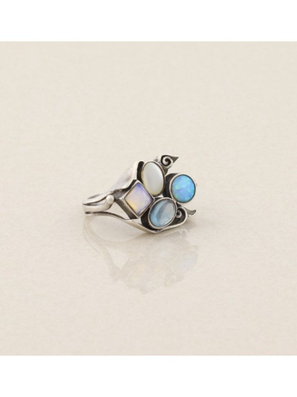 Sterling Silver Opal, Moonstone, Mother of Pearl Ring Size 9 1/2 - Picture 4 of 7